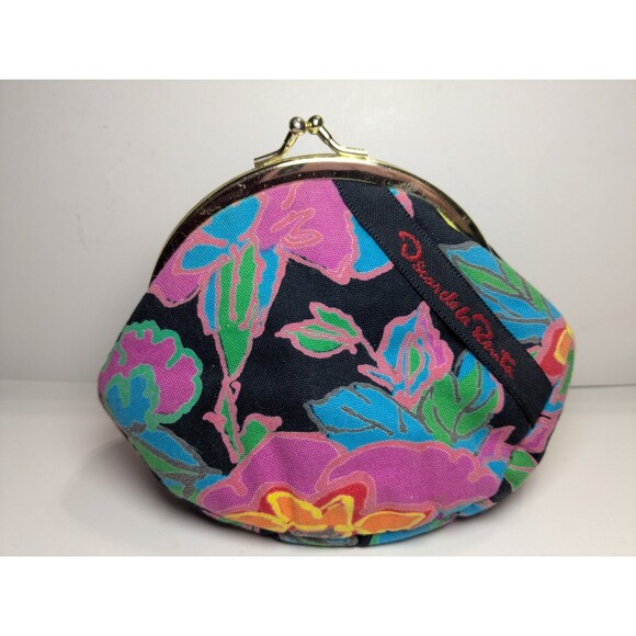 Oscar de la Renta Handbags - Vintage Oscar De La Renta Kiss Lock Makeup Cosmetic Bag Floral